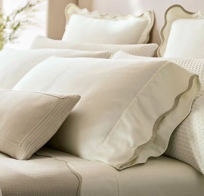 Percale Embellished Pillowcase Set - Cream/Sand Curved Edge