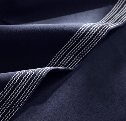 Percale Embellished Sheet Set - Coastal Navy/White Sail Stitch