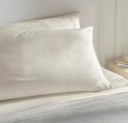 Signature Embellished Pillowcase Set - Cream/Cream Piped Edge