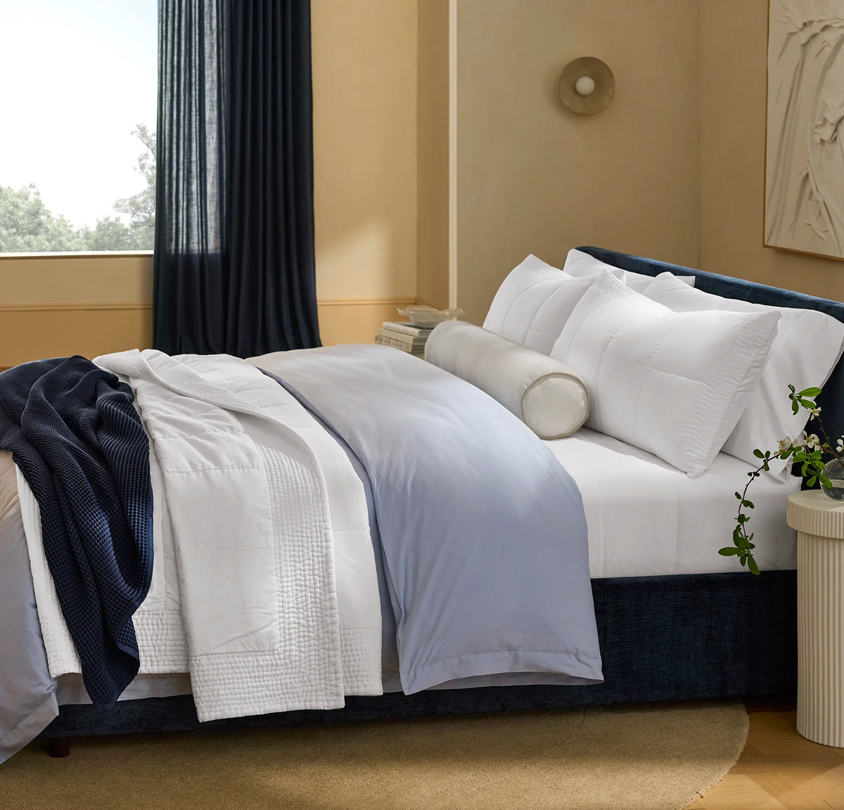 Waffle Bed Blanket - Coastal Navy