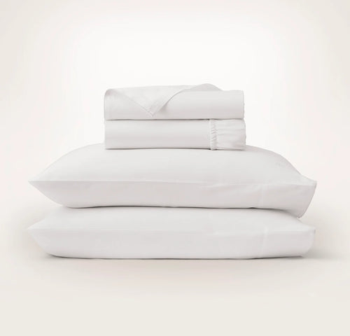 Percale Embellished Sheet Set - White/White Piped Edge