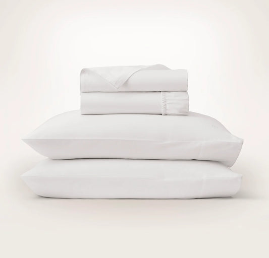 Percale Embellished Sheet Set - White/White Piped Edge