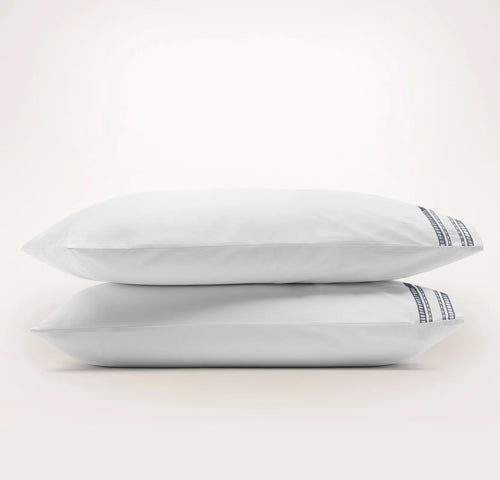 Signature Embellished Pillowcase Set - White/Mineral Ladder Stitch