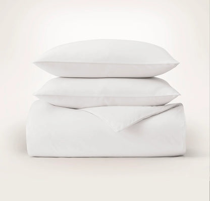 Percale Embellished Duvet Set - White/White Piped Edge