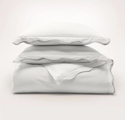 Signature Embellished Duvet Set - White/Mist Curved Edge