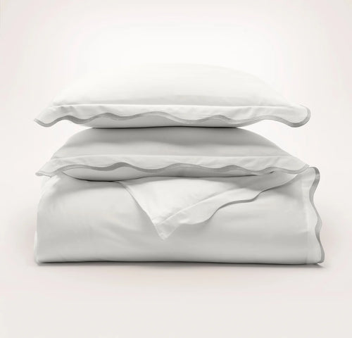 Signature Embellished Duvet Set - White/Mist Curved Edge