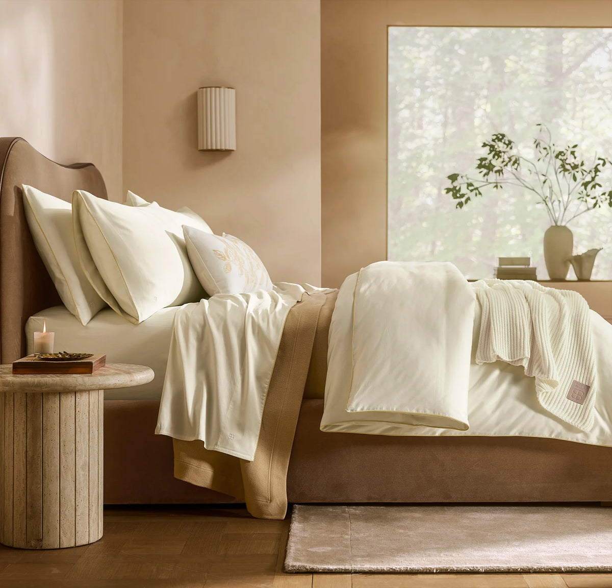 Signature Embellished Pillowcase Set - Cream/Buttercup Piped Edge