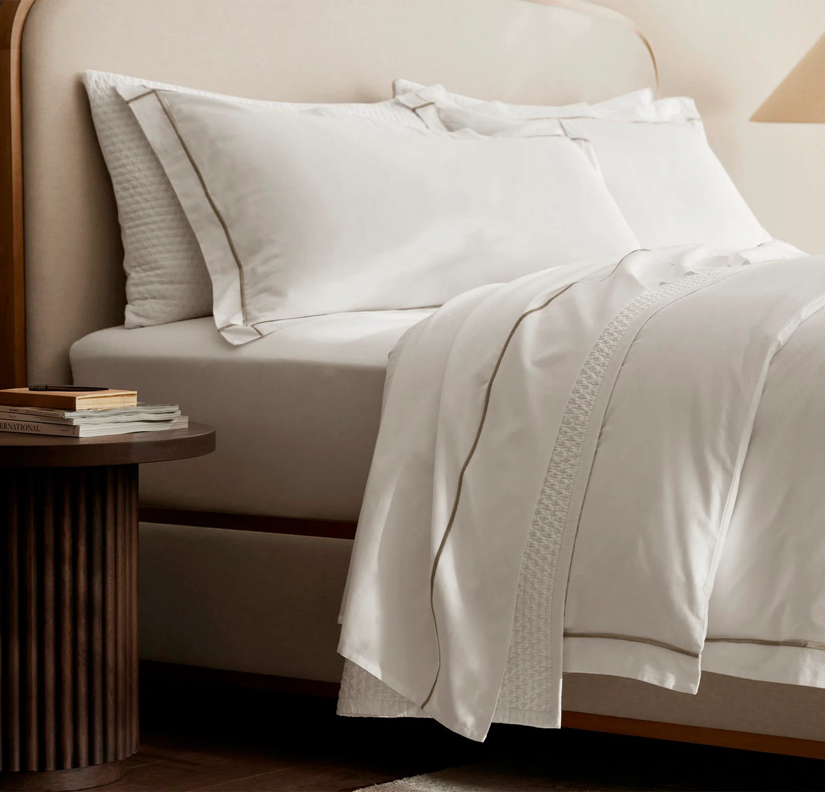 Percale Embellished Pillowcase Set - White/Oak Embroidered