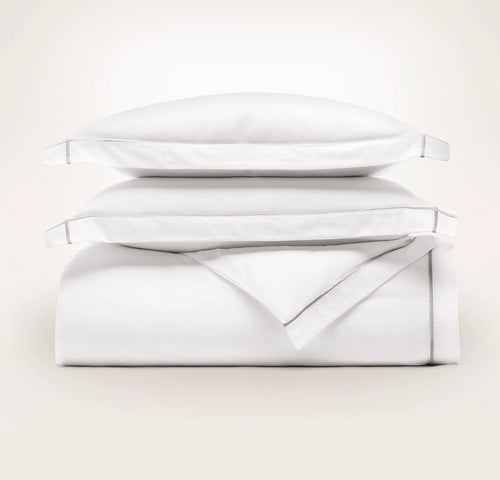 Percale Embellished Duvet Set - White/Oak Embroidered