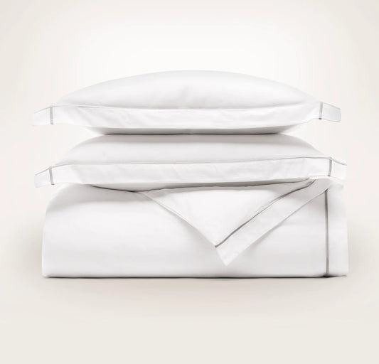 Percale Embellished Duvet Set - White/Oak Embroidered