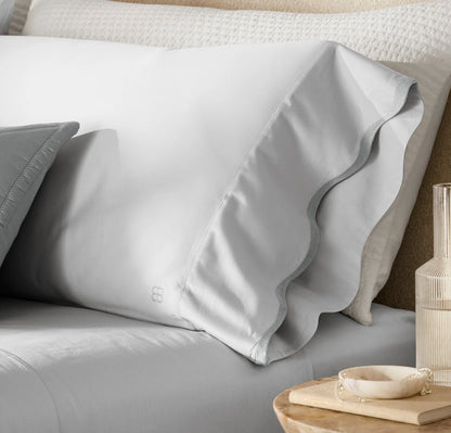 Signature Embellished Pillowcase Set - Sky/Shore Curved Edge
