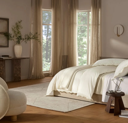 Signature Embellished Duvet Set - Cream/Sand Curved Edge