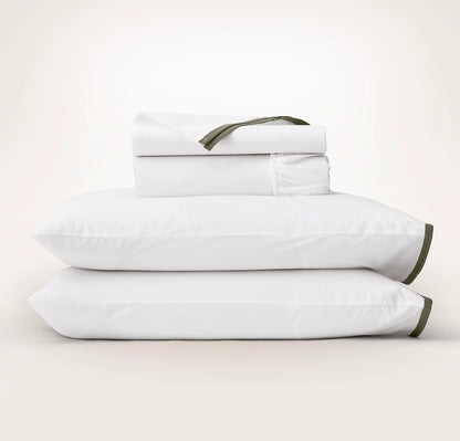 Percale Embellished Sheet Set - White/Juniper Framed