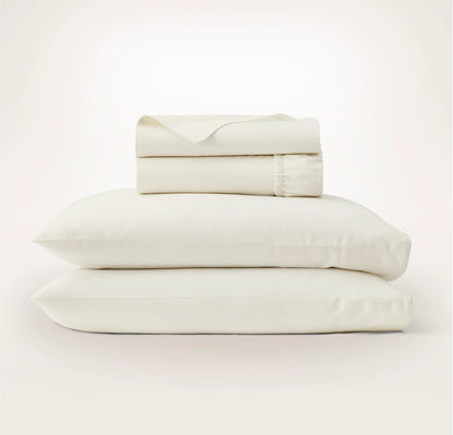 Percale Embellished Sheet Set - Cream/Cream Piped Edge