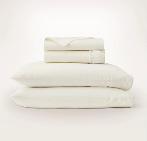 Percale Embellished Sheet Set - Cream/Cream Piped Edge
