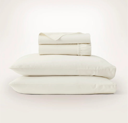 Percale Embellished Sheet Set - Cream/Cream Piped Edge