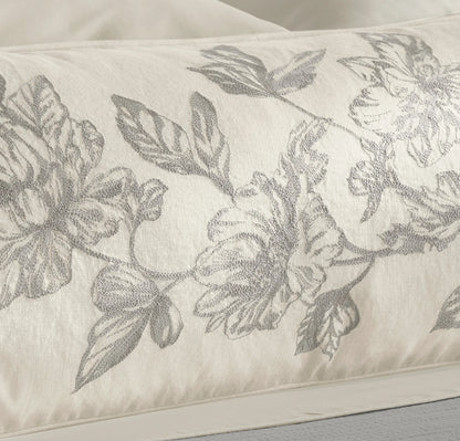 Etched Peony Pillow Cover - Cream/Pewter
