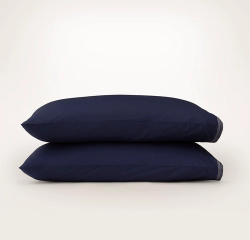 Percale Embellished Pillowcase Set - Coastal Navy/White Sail Stitch