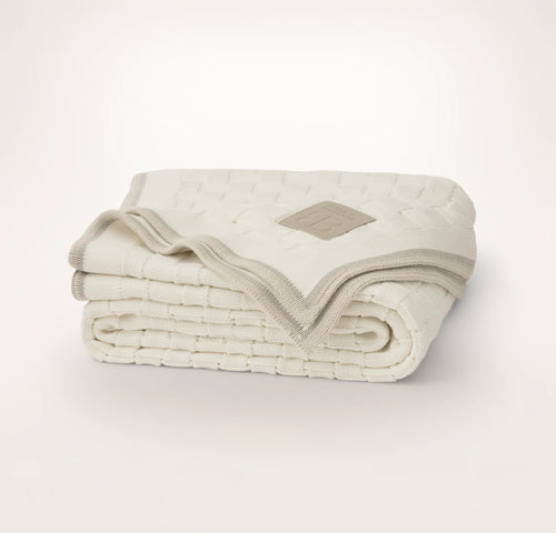 Basketweave Knit Throw Blanket - Cream/Pewter/Sand