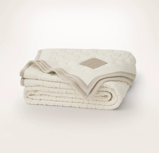 Basketweave Knit Throw Blanket - Cream/Pewter/Sand