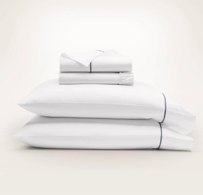Percale Embellished Sheet Set - White/Mineral Embroidered