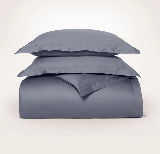 Percale Hemmed Duvet Set - Mineral