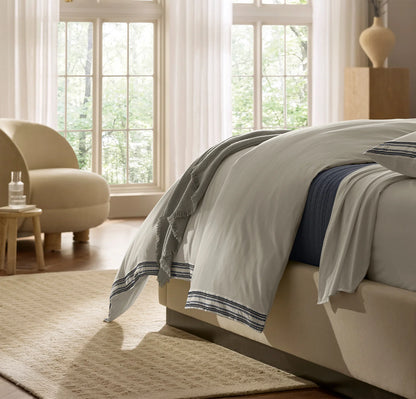 Signature Embellished Duvet Set - White/Mineral Ladder Stitch