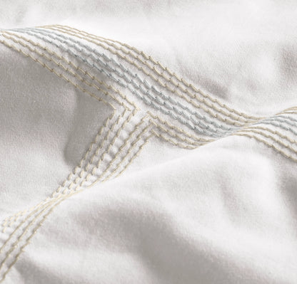 Percale Embellished Sheet Set - White/Shore/Sand Sail Stitch