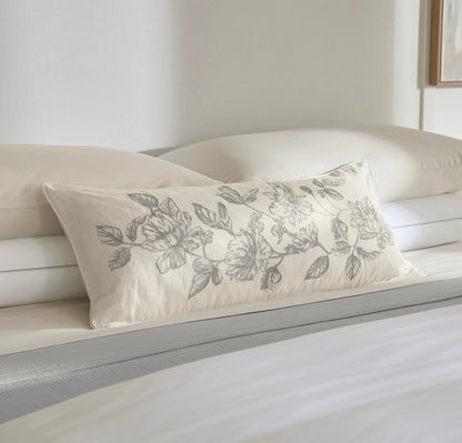 Etched Peony Pillow Cover - Cream/Pewter