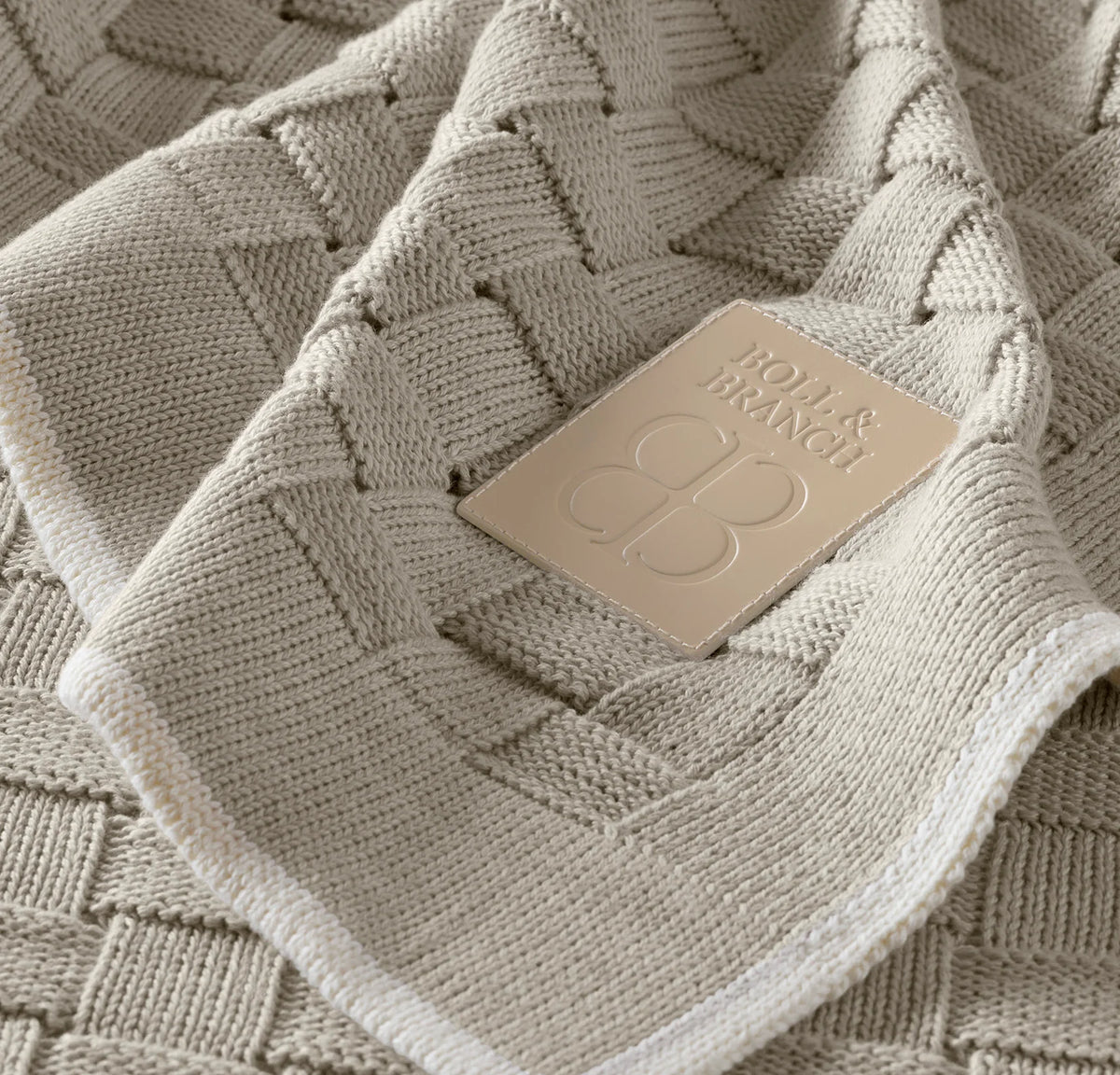 Basketweave Knit Throw Blanket - Heathered Pewter/Cream