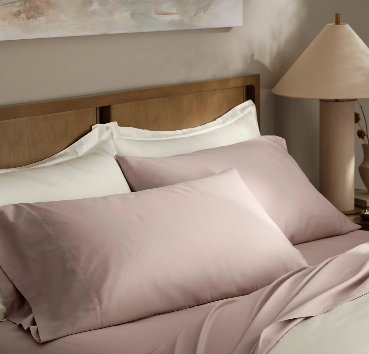Percale Hemmed Pillowcase Set - Dusty Rose