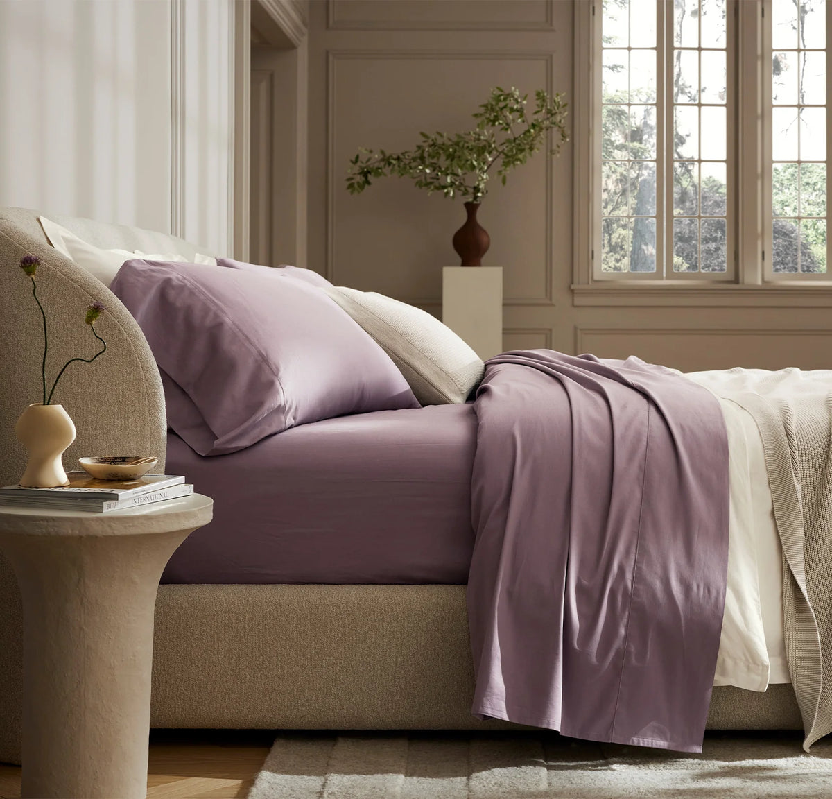 Percale Hemmed Sheet Set - Plum