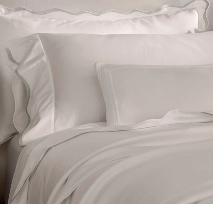 Signature Embellished Pillowcase Set - White/Mist Curved Edge