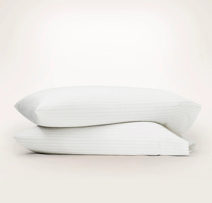 Percale Hemmed Pillowcase Set - White/Oak Simple Stripe