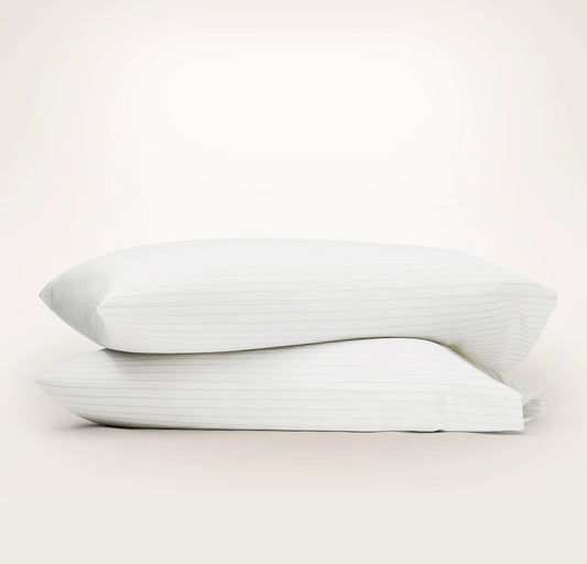 Percale Hemmed Pillowcase Set - White/Oak Simple Stripe
