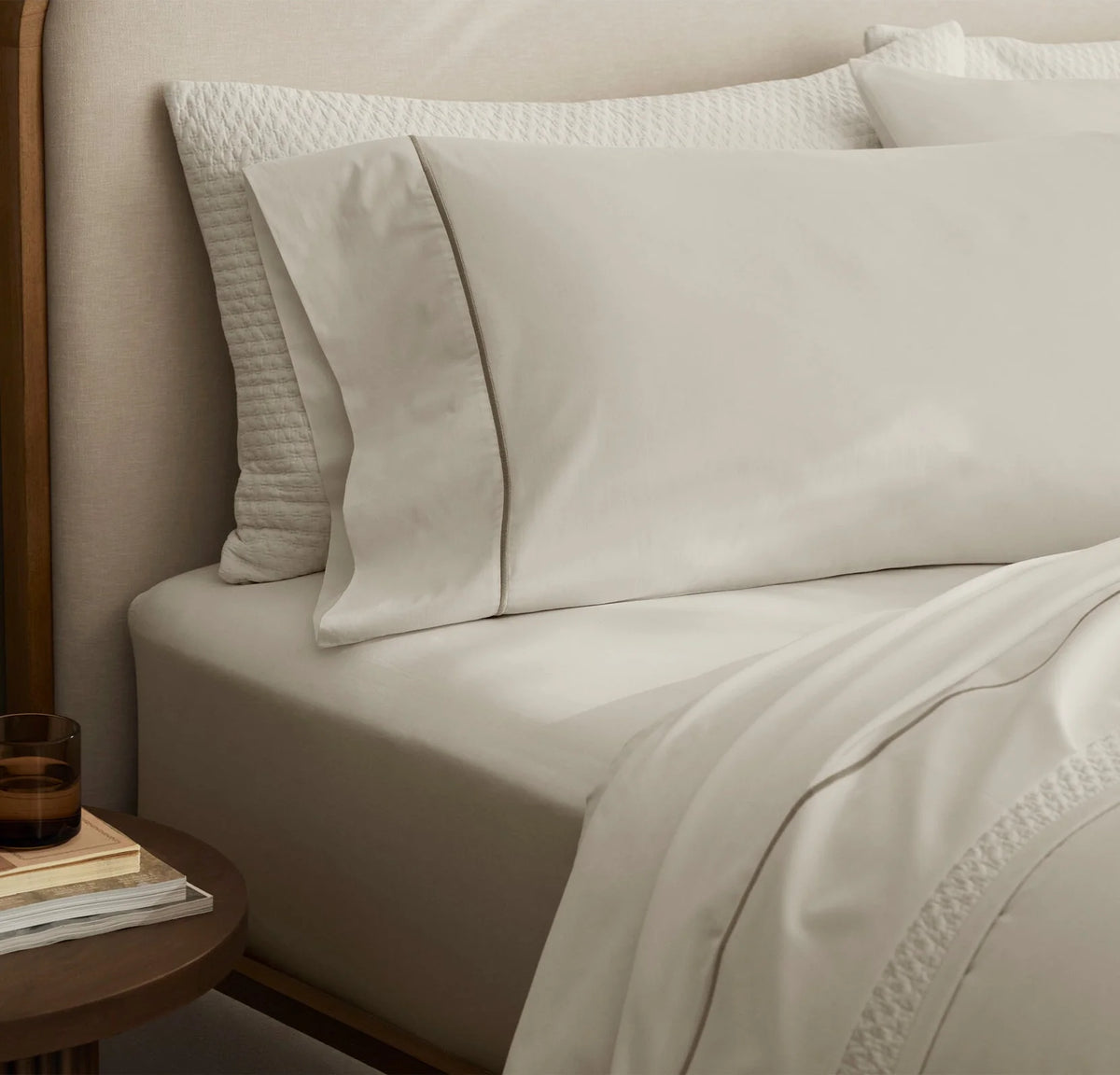 Signature Embellished Pillowcase Set - White/Oak Embroidered