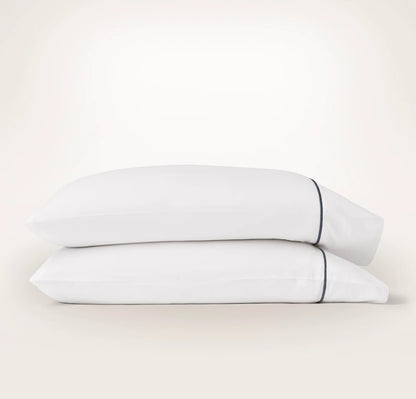 Percale Embellished Pillowcase Set - White/Mineral Embroidered