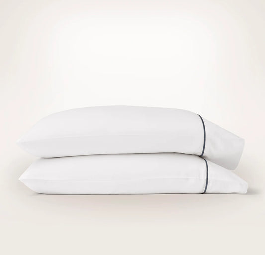 Percale Embellished Pillowcase Set - White/Mineral Embroidered