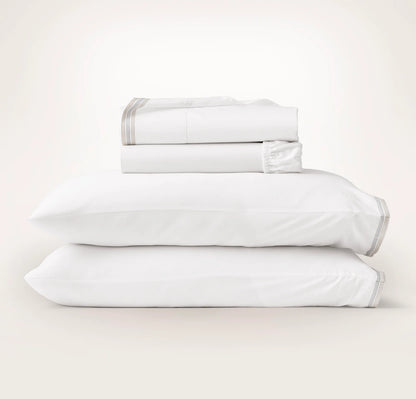 Percale Embellished Sheet Set - White/Shore/Sand Sail Stitch