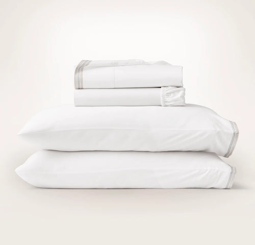 Percale Embellished Sheet Set - White/Shore/Sand Sail Stitch
