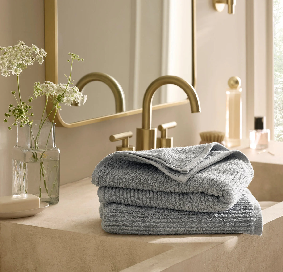 Turkish Ribbed Hand Towels (Pair) - Shore