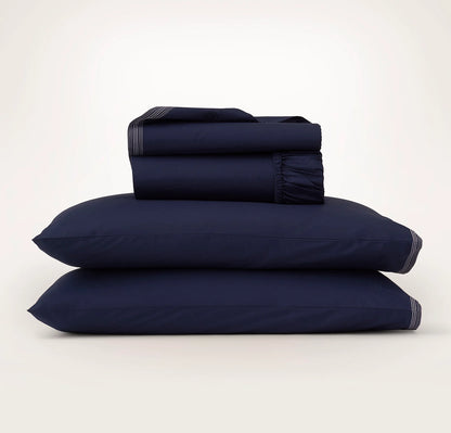 Percale Embellished Sheet Set - Coastal Navy/White Sail Stitch