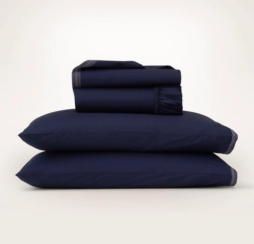 Percale Embellished Sheet Set - Coastal Navy/White Sail Stitch