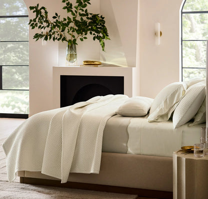 Percale Embellished Sheet Set - Cream/Sand Curved Edge
