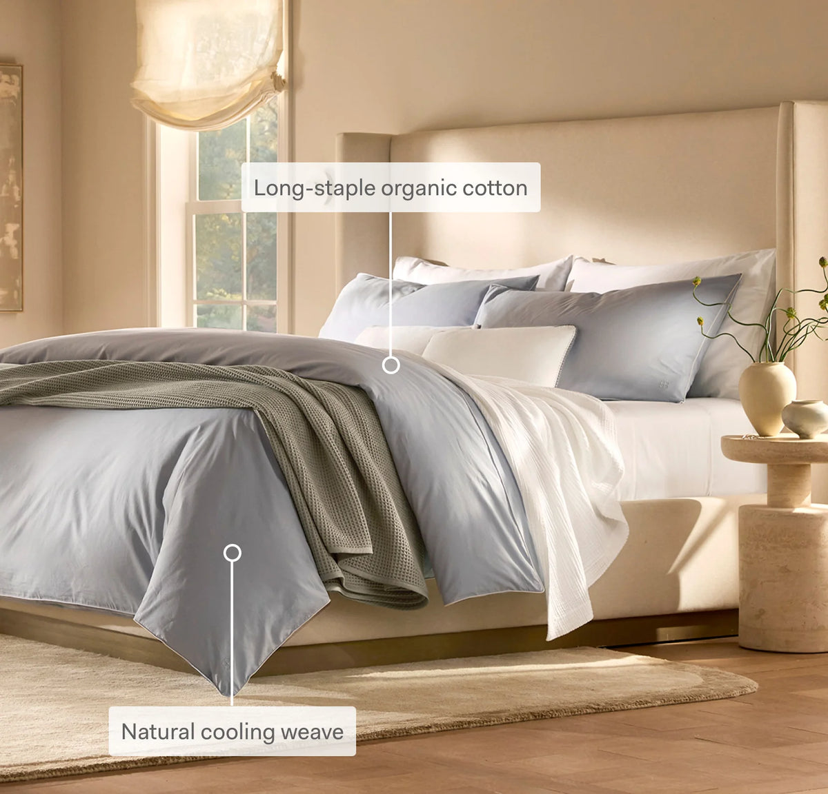 Percale Embellished Duvet Set - White/White Piped Edge