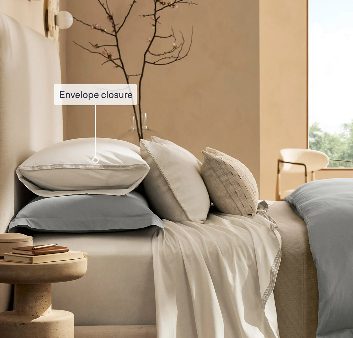 Percale Embellished Pillowcase Set - White/Shore/Sand Sail Stitch